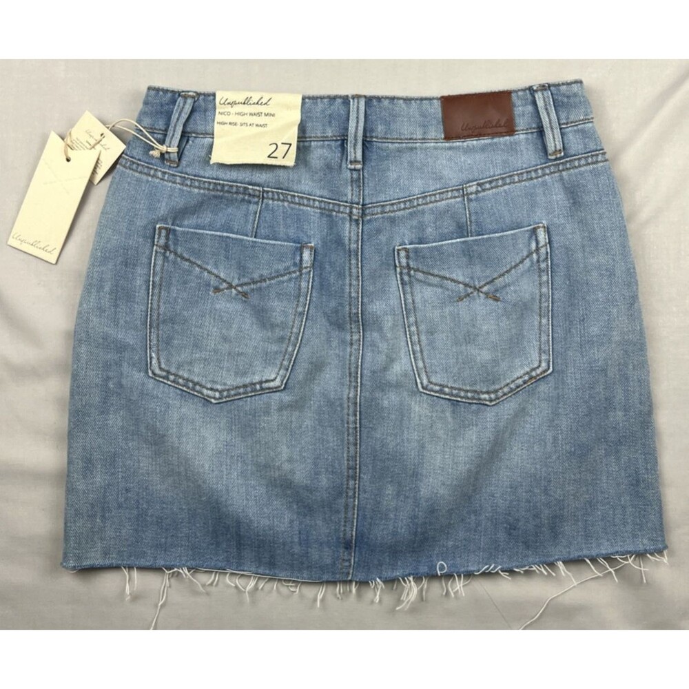 Unpublished Nico High Waisted Denim Raw Hem Skirt Festival Size 27 NWT